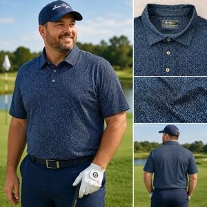 Ben Hogan Performance Polo Shirt Mens 2XL Blue Black Stretch Golf Athletic Casua